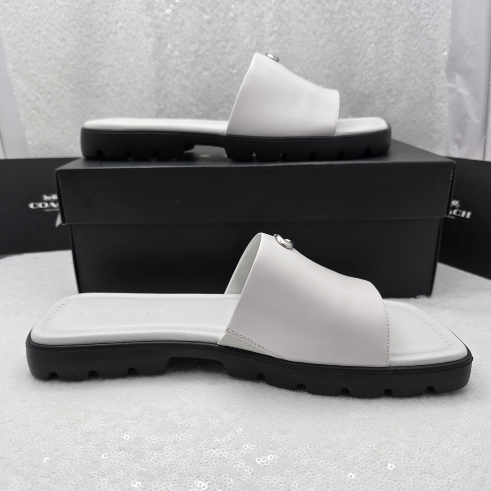 Coach Florence Slip-on Sandals Leather Optic White Women's 9.5 - Picture 4 of 14